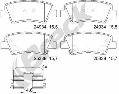 Produktbild von BRECK 25337 00 702 00 Bremsbeläge Satz Hinten Bremsklötze für HYUNDAI Tucson (TL, TLE) für KIA Sportage (QL, QLE)