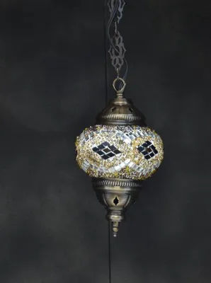 Obrázok produktu pre Závesná lampa Mozaïek – turecká marocká lampa, ručne vyrobená, výška 53 cm, vysoká kvalita, žltá a hnedá, E14
