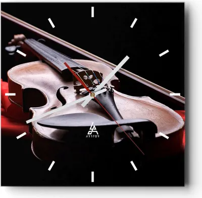 Produktbild von Wanduhr - Quadrat - Glasuhr - Violine Harmonie Instrument Musik - 30x30cm - Schleichendes Uhrwerk - Lautlos - zum Aufhängen bereit - Dekoration Modern - Wanddekoration aus Glas - C3AC30x30-2183