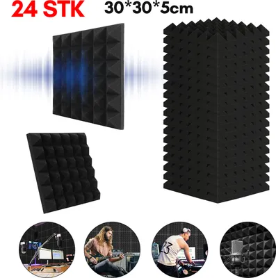Zdjęcie produktu dla Yakimz 24 sztuki pianki akustycznej 30x30x5 cm czarna Pianki akustyczne piramidki