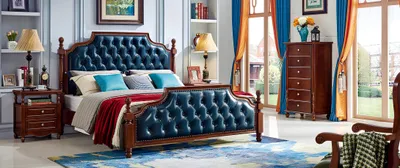 Zdjęcie produktu dla Podwójne łóżko Chesterfield luksusowa sypialnia drewniane łóżko tapicerowane rama łóżka meble