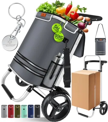 Produktbild von KESSER® Einkaufstrolley klappbar mit 56L Kapazität und belastbar bis 50kg | 3in1 Trolley Sackkarre & Umhängetasche | Faltbarer Einkaufswagen inkl. Kühlfach & Einkaufschip | Treppensteiger