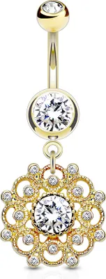 Produktbild von Bauchnabelpiercing Vintage Zirkonia Kristalle Strass Autiga® gold-klar