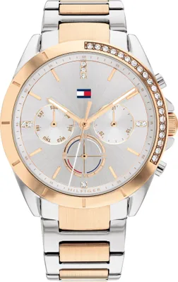 A close-up studio shot of a women's Tommy Hilfiger watch.