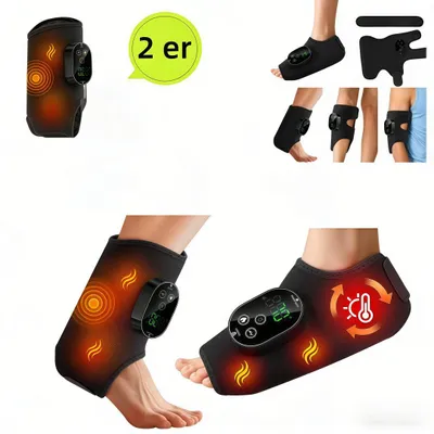Produktbild von 2er Set 3-in-1 elektrischer Fußmassagegerät mit 3000mAh Akku, verbessert die Blutzirkulation, 3 Modi und 6 Heizstufen, für Knöchel,Sohlen und Rist