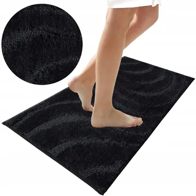 Zdjęcie produktu dla Dywanik Łazienkowy Antypoślizgowy Czarny 60X40 Cm Mikrofibra Pod Prysznic