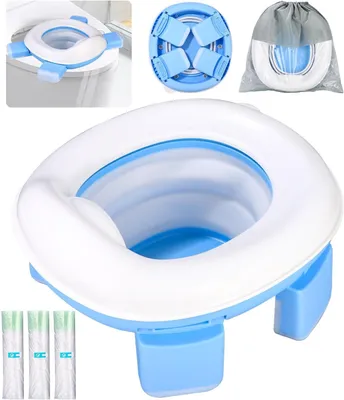 Image de Pottée pliable pour enfant, idéale pour les voyages - 3 sacs pour litière - 1 sac de rangement portable - Siège de toilette pliable pour voyage