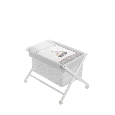 Produktbild von Interbaby - Wiege in X - Weiß Holz - 55X90X72 mit Bekleidung und Bettwäsche - Mod. Pirata