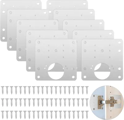 Produktbild von Scharnier Reparaturset 10 Stück 9 x 9 cm, Edelstahl 304 Reparaturplatten für Schrankscharniere, rostfrei & stabil, mit 60 Schrauben für Schranktüren