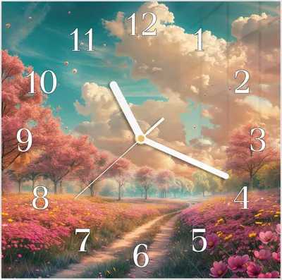 Produktbild von Wanduhr aus Glas mit Motiv Blühender Weg- 30 x 30 cm - inkl. Aufhängesystem