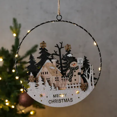 Produktbild von LED Fensterbild SCHNEEMANN - Dekohänger - 10 warmweiße LED - D: 25cm - Batteriebetieb