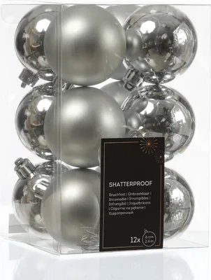 Christbaumkugeln - Weihnachtbaumskugeln - bruchfest - D: 6cm - glänzend/matt  - silber - 12er Set