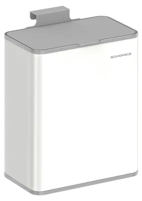 Image de Poubelle en acier blanc, 8 litres – Poubelle pour cuisine et salle de bain – Dimensions : 25,8 x 15,2 x 32 cm