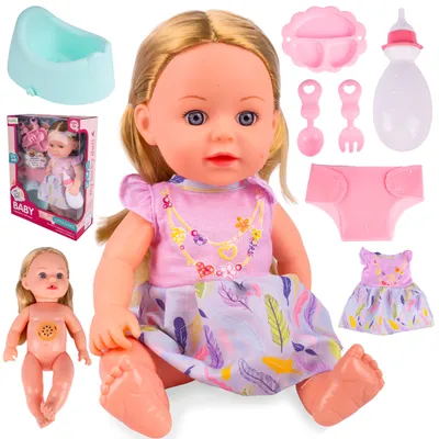 Image de Poupée Malplay pour bébé : interactive, fait pipi, parle, pleure, boit ; avec accessoires ; cadeau pour les enfants à partir de 3 ans