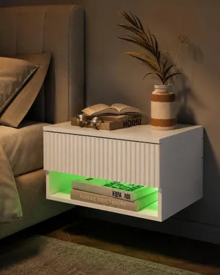Immagine prodotto di Comodino sospeso - Mobiletto a parete con cassetto - Contenitore per la camera da letto - Con illuminazione RGB - 40 x 30 x 22,5 cm - Bianco