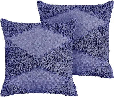 Produktbild von BELIANI Dekokissen 2er Set Purpur Baumwolle 45 x 45 cm Bezug mit Füllung Reißverschluss Strukturiert Geometrisches Muster Boho Wohnzimmer Schlafzimmer