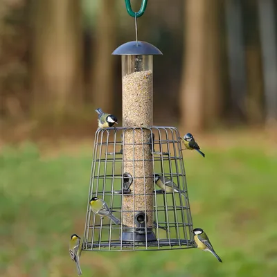 Produktbild von CJ Wildlife Futtersäule Vögel - Vogelfuttersäule 55 cm - Metall/Kunststoff, Graphit-Grau - Mit Schutzgitter, großes Volumen, Zugang für große Vögel begrenzt