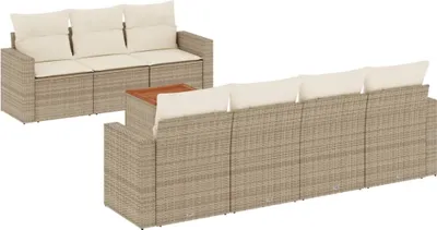 Produktbild von vidaXL 8-tlg. Garten-Sofagarnitur mit Kissen Beige Poly Rattan