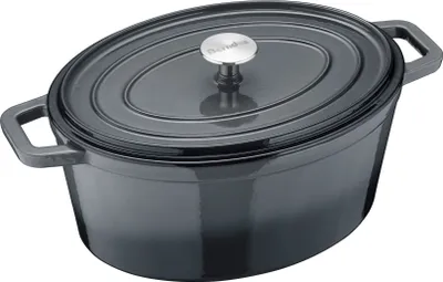 Produktbild von Bräter/Kochtopf 31x24 cm, oval, Gusseisen, schwarz/grau - b.iron