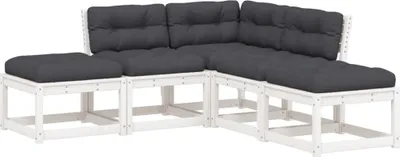 Produktbild von vidaXL 5-tlg. Garten-Sofagarnitur mit Kissen Weiß Massivholz Kiefer