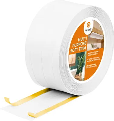 Zdjęcie produktu dla QUEST Listwa wykończeniowa W3 z PCV 4w1 1x95mm, 10m samoprzylepna, maskująca elastyczna listwa podłogowa, ścienna, biały