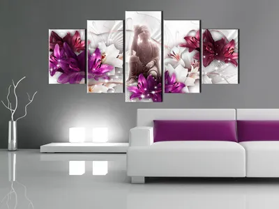 Produktbild von Akustikbild Buddha Blumen 200x100 cm Bilder Akustikschaum Hochleistungsschallabsorber Schallschutz Leinwand 5 tlg Wandbild Raumakustik Schalldämmung h-C-0035-b-o