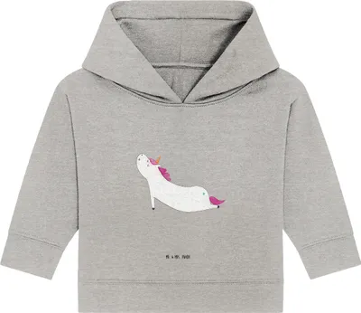 Produktbild von Mr. & Mrs. Panda Organic Baby Hoodie Einhorn Yoga 24. - 36. Monat - Heather Grey - Geschenk, Entspannung, Sport, Unicorn, Kapuzenshirt, Kapuzensweatshirt, Einhörner