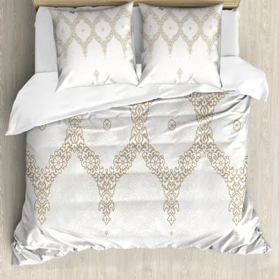 Immagine prodotto di ABAKUHAUS Copripiumino marocchino, Eastern Element Crema, antiacaro, adatto a chi soffre di allergie, con federe, 200 cm x 200 cm - 80 x 80 cm, bianco umbra cammello