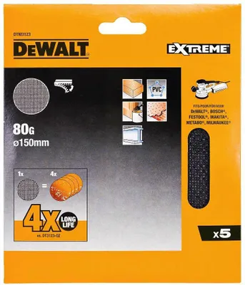 Immagine prodotto di Rete abrasiva DeWALT, velcro, 150 mm, P80 (5 pezzi) DTM3123