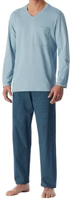Produktbild von Schiesser Comfort Essentials Schlafanzug Set aus Langarmshirt und langer Hose, Aus 100 % hochwertiger Baumwolle, Hoher Tragekomfort