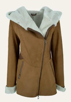 Produktbild von Lammfelljacke Chestnut mit Kapuze und Ledereinsätzen – natürlich warm & stilvoll - Größe: XXL