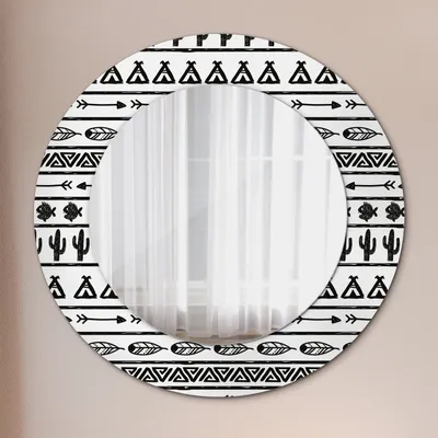 Obrázok produktu pre Okrúhle zrkadlo s modernou potlačou - nástenné dekoratívne zrkadlo - boho minimalistické - Ø50cm