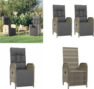 Image de vidaXL Fauteuil de jardin relax avec coussin 2 pcs. Poly Rotin Gris - Outdoor Fauteuil Relax - Fauteuil Relax de Jardin - Fauteuil de Jardin