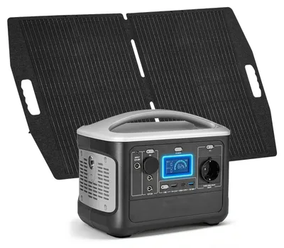 Obrázok produktu pre Prenosná powerbanka – sada solárneho generátora 600 W – LiFePO4 batéria 493 Wh – solárny panel 100 W – 7 konektorov – núdzový zdroj energie pre domácnosť, kempovanie a karavany