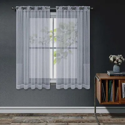 Image de Rideaux transparents gris, courts, lot de 2