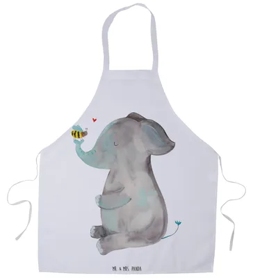 Produktbild von Mr. & Mrs. Panda Grillschürze Elefant Biene - Weiß - Geschenk, Liebesspruch, Lustige Sprüche, Kochschürze, Küchenschürze, Schürze, Hochzeitsgeschenk, Liebe, Liebesbeweis