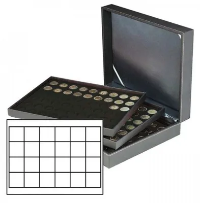 Produktbild von Lindner 2365-2124CE Münzkassette NERA XL mit 3 Tableaus und schwarzen Münzeinlagen mit 72 quadratischen Fächern für Münzen/Münzkapseln bis Ø 42 mm