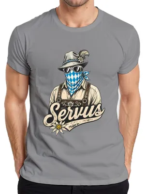 Zdjęcie produktu dla Spodnie "Lederhose" marki Servus Bayern, tradycyjny strój bawarski, idealne na "Wiesn", "Oktoberfest" i "Volksfest", koszulka męska, kolor: szary, rozmiar: XL