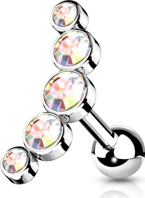 Produktbild von Helix Piercing „5 Kristalle gebogen“ Aurora Borealis