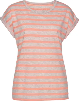 Produktbild von VIVANCE Kurzarmshirt hellgrau-meliert-neonorange-gestreift Größe 40/42