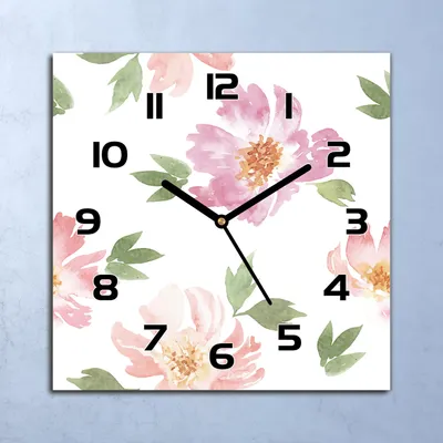 Produktbild von Wanduhr Echt-Glas-Küchenuhr Rosa Blumen Aquarell Quarz 30x30 Deko Bilder