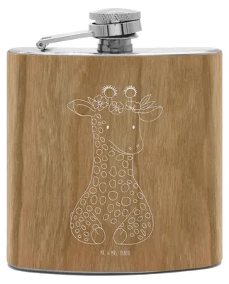 Produktbild von Mr. & Mrs. Panda Flachmann Giraffe Blumenkranz - Transparent - Geschenk, Wildtiere, Freundin, Selbstliebe, Aus Edelstahl, outdoor, spirituosenflasche, feldflasche