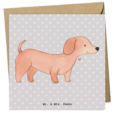Produktbild von Mr. & Mrs. Panda Klappkarte Dackel Kurzhaardackel Lebensretter - Grau Pastell - Geschenk, anlasskarte, faltkarte, Glückwunschkarte, Grußkarte, Teckel, Welpe, doppelkarte