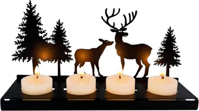 Produktbild von Adventskranz Modern, Advent Kerzenhalter, Adventskranz Metall, Adventsgesteck L?nglich, fš¹r 4cm Teelichter Weihnachtsdeko Tisch, Teelichthalter, Adventsdeko, Schwarz
