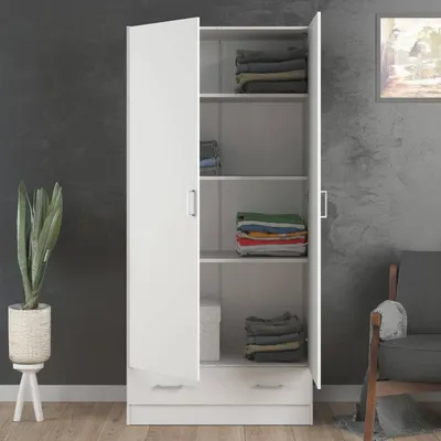 Produktbild von Kleiderschrank 2 Türen Audette, Schlafzimmermöbel, Schrank, Garderobe, 79x36 h170 cm, Weiß
