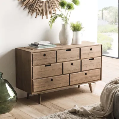 Image de ANDY - Commode scandi bois marron 8 tiroirs