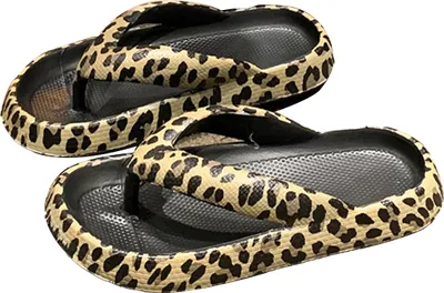 Produktbild von 1 Paar Strand-Hausschuhe, modisch, Leopardenmuster, rutschfest, EVA, weiche, dicke Sohle, Plattform, Damen, Sommer, Outdoor, Flip-Flops, Slides, Sandalen, Alltagskleidung