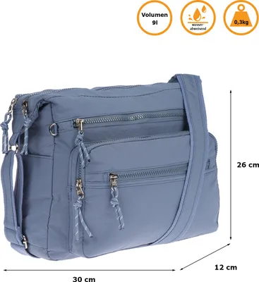 Produktbild von Große Damen Tasche Schultertasche Umhängetasche Henkeltasche Nylon Optik Bag Hellblau