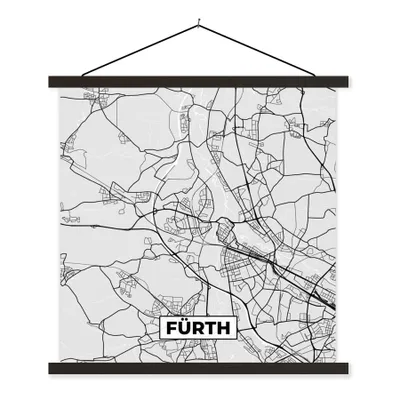 Produktbild von MuchoWow® Textilposter Deutschland - Karte - Fürth - Karte - Stadtplan 60x60 cm mit schwarzem Rahmen - Posteraufhänger