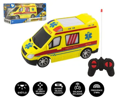 Image de Voiture RC ambulance plastique 20cm télécommande 27MHz batterie avec lumière en boîte 28x13x11cm